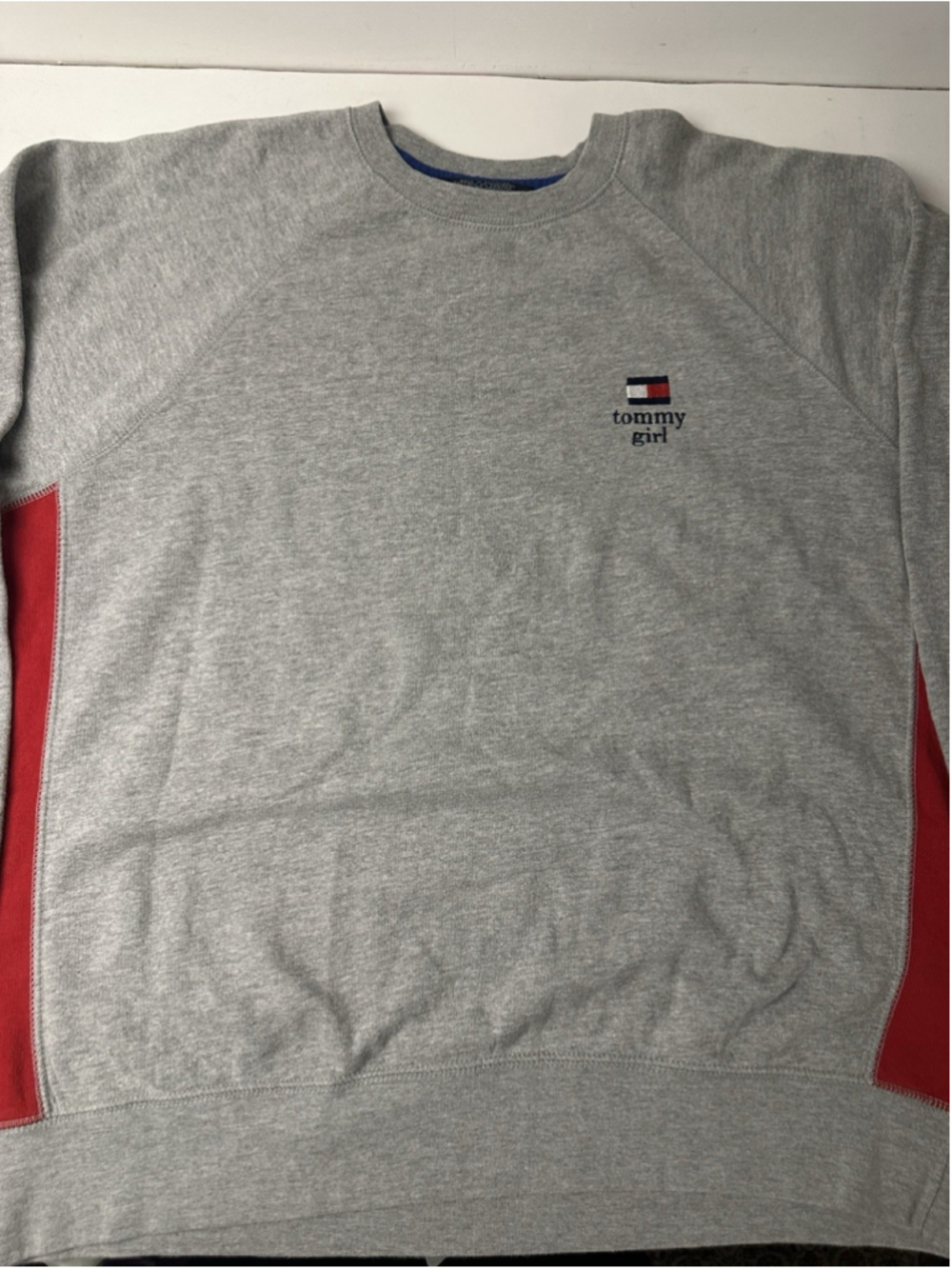 Vintage 90s Tommy Hilfiger Tommy Girl Sweatshirt Grey Red Side Panels Medium